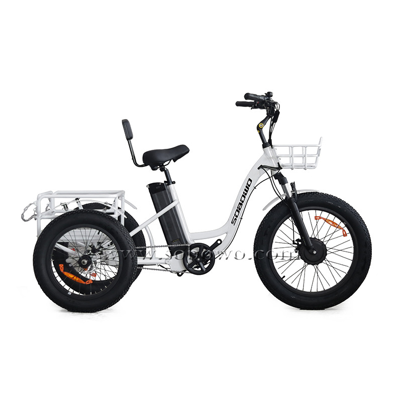 SOBOWO 24 inch electric trike fat tire 3 wheel Electric Tricycle three wheels adult cargo electric bike with basket