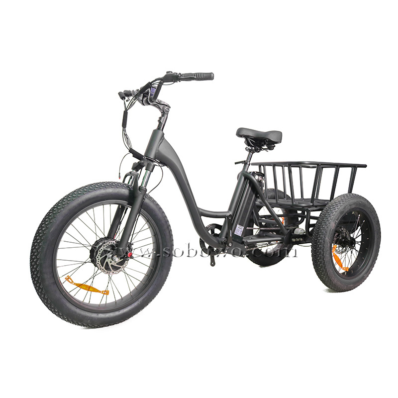 SOBOWO 24 inch electric trike fat tire 3 wheel Electric Tricycle three wheels adult cargo electric bike with basket