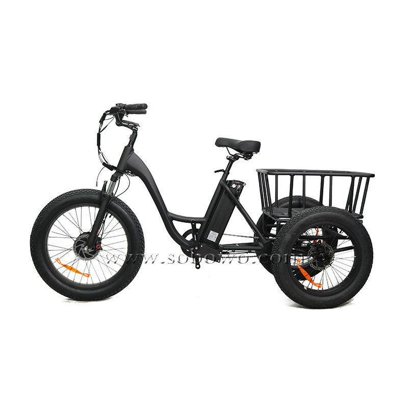 SOBOWO 24 inch electric trike fat tire 3 wheel Electric Tricycle three wheels adult cargo electric bike with basket