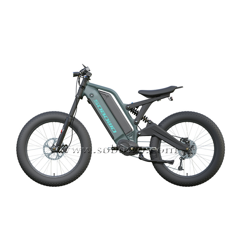 Powerful Hunting Mid Drive Full Suspension Electric Bike 24 Inch Fat Tire Mountain Ebike