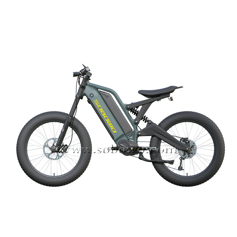 Powerful Hunting Mid Drive Full Suspension Electric Bike 24 Inch Fat Tire Mountain Ebike