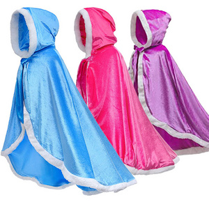 Little Girls Beauty Blue Pink Purple Red Cloak Cape Movie Princess Kids Cosplay Costumes Fairy Warm Hooded Cloak