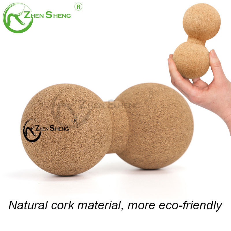 Zhensheng supplier natural cork soft comfortable printed yoga ball massage peanut ball home exercise