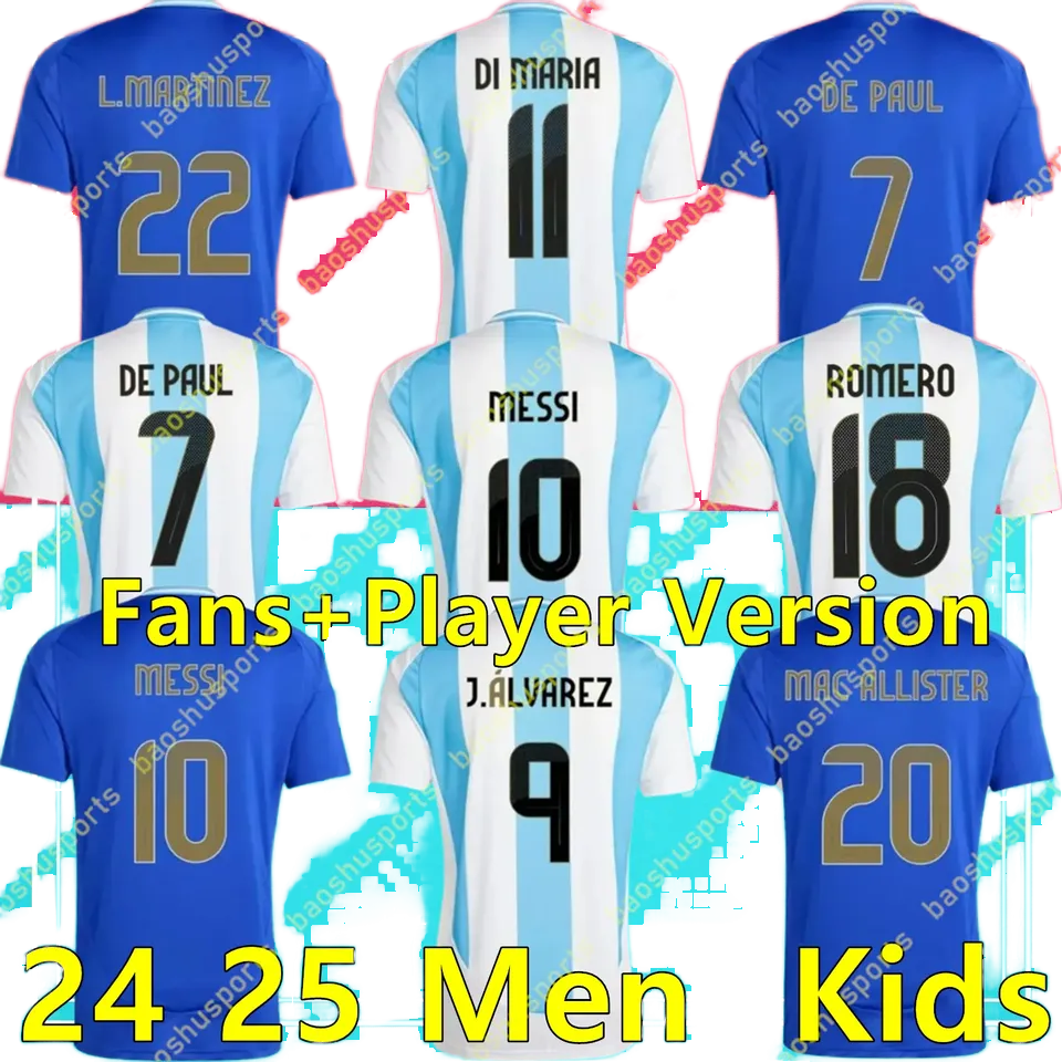 MESSI ArgENtiNA Soccer Jersey 2024 Euro Copa America Cup Camisetas Kids Kit 2025 National Team Home Away Football Shirt Player