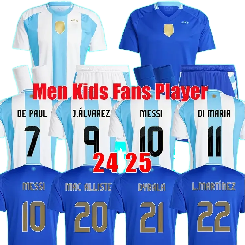 Soccer Jerseys Argentina 3 Star MESSIS 24 25 Fans Player Version ALLISTER DYBALA DI MARIA MARTINEZ DE PAUL MARADONA Child Kids