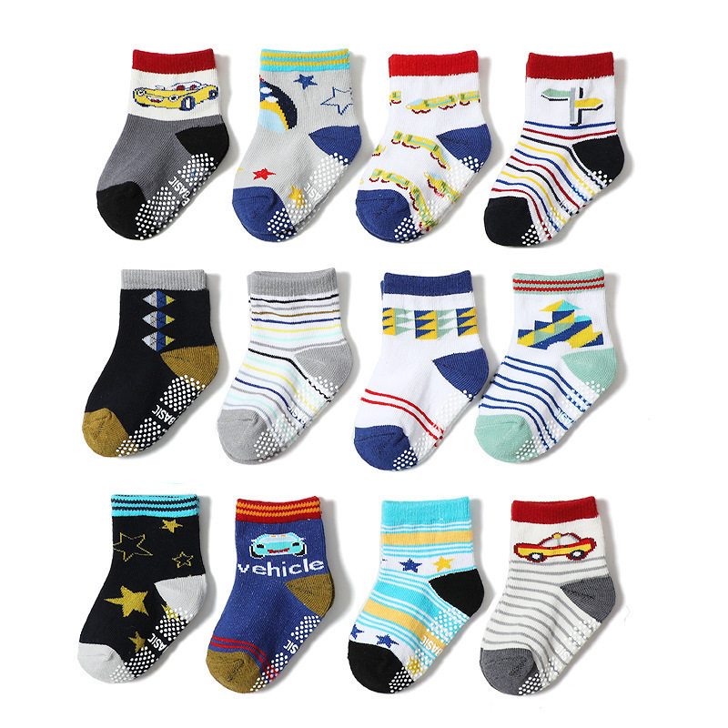 Wholesale 12 Pairs One Set Cute Baby Floor funny Socks Kids Fashion Anti Slip giip Baby  Socks