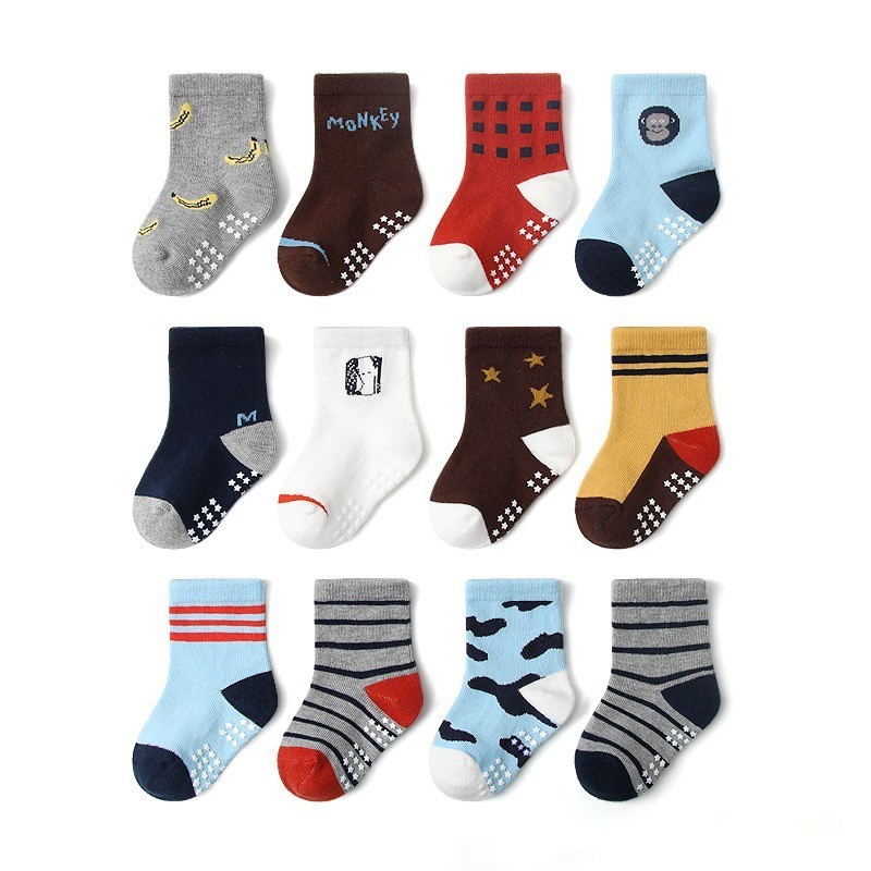 Wholesale 12 Pairs One Set Cute Baby Floor funny Socks Kids Fashion Anti Slip giip Baby  Socks