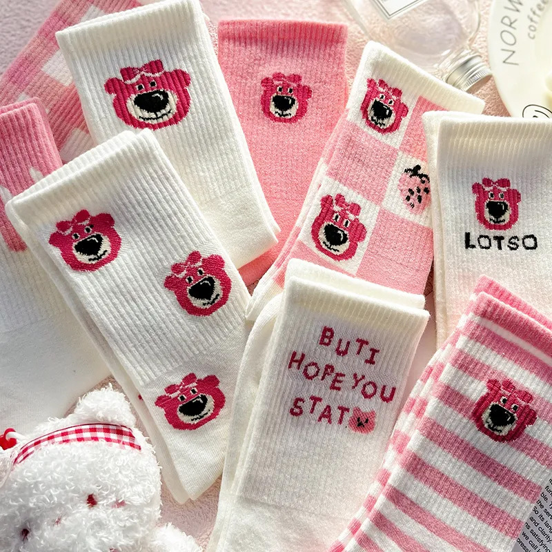 2024 New design spring cute pink carton bear women socks Japanese girl stockings