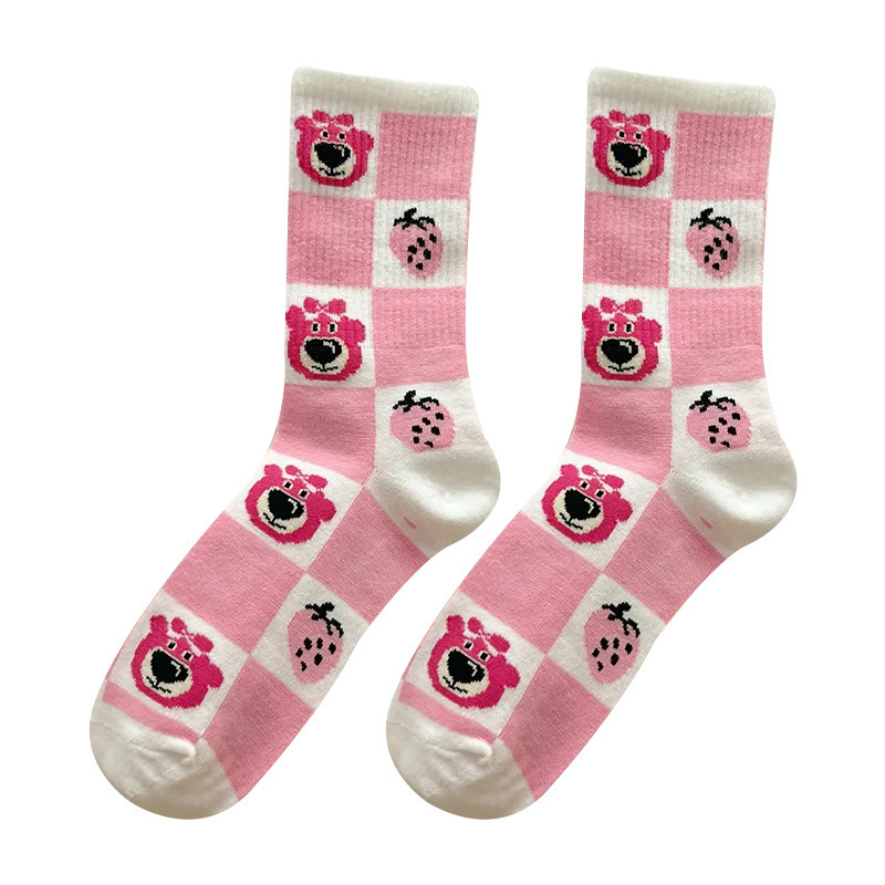 2024 New design spring cute pink carton bear women socks Japanese girl stockings