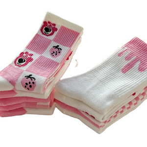 2024 New design spring cute pink carton bear women socks Japanese girl stockings