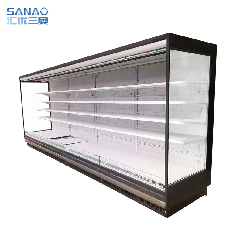 commercial sliding supermarket salad bar open pizza hanging table top fridge fish meat deep freezer display