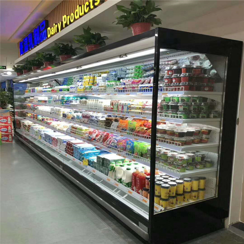 commercial sliding supermarket salad bar open pizza hanging table top fridge fish meat deep freezer display