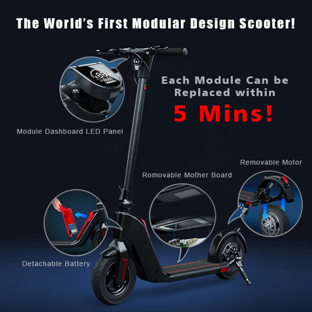 Knock-down Battery Long Distance Street Legal Trottinette Monopattino Trotinette E Electric Scooter for Adults with USB Charger