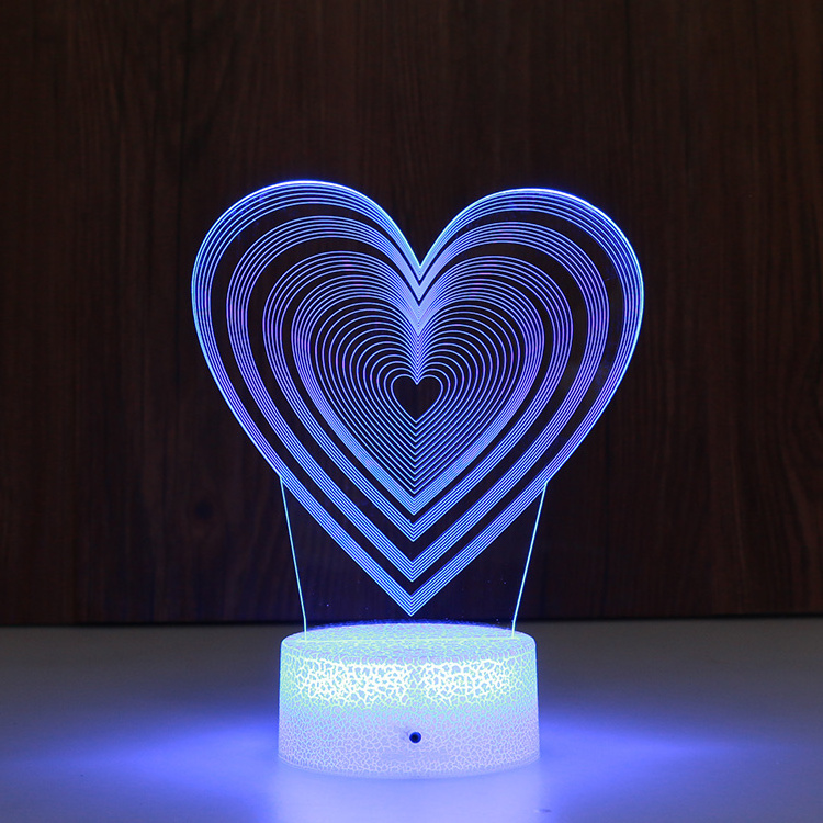 Custom Led Acrylic Lamp Gift Table Lights 7 Colors 3d  Love Heart Shaped Led Nightlight Wholesale