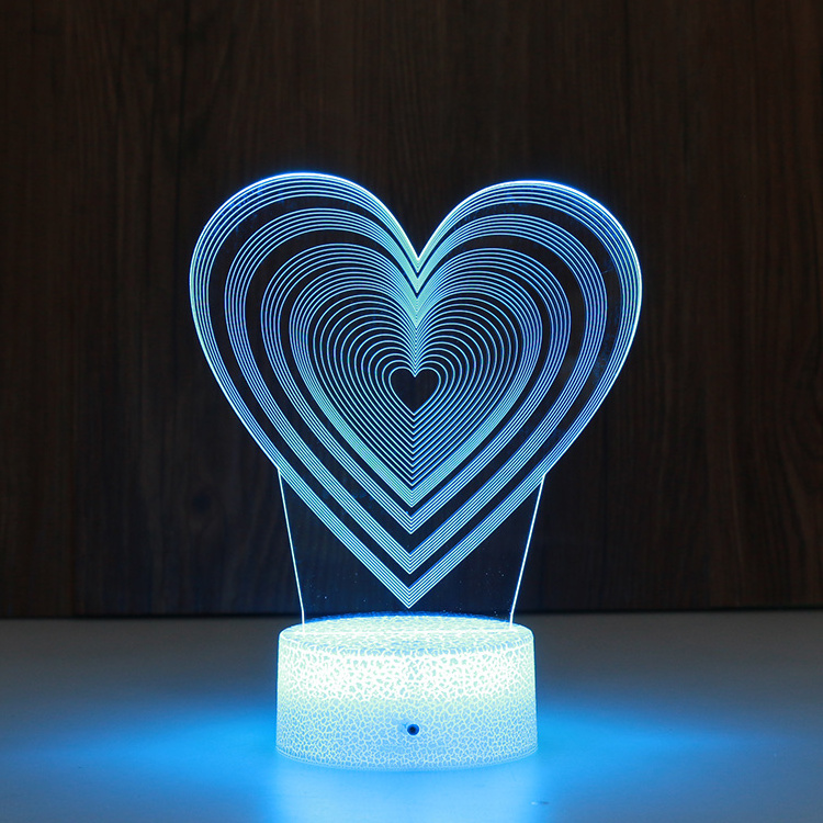 Custom Led Acrylic Lamp Gift Table Lights 7 Colors 3d  Love Heart Shaped Led Nightlight Wholesale