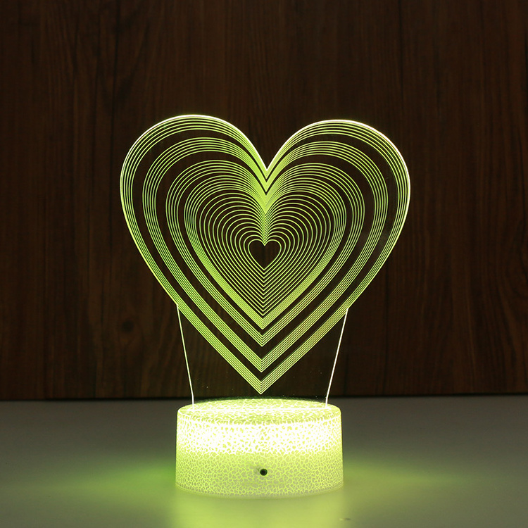 Custom Led Acrylic Lamp Gift Table Lights 7 Colors 3d  Love Heart Shaped Led Nightlight Wholesale