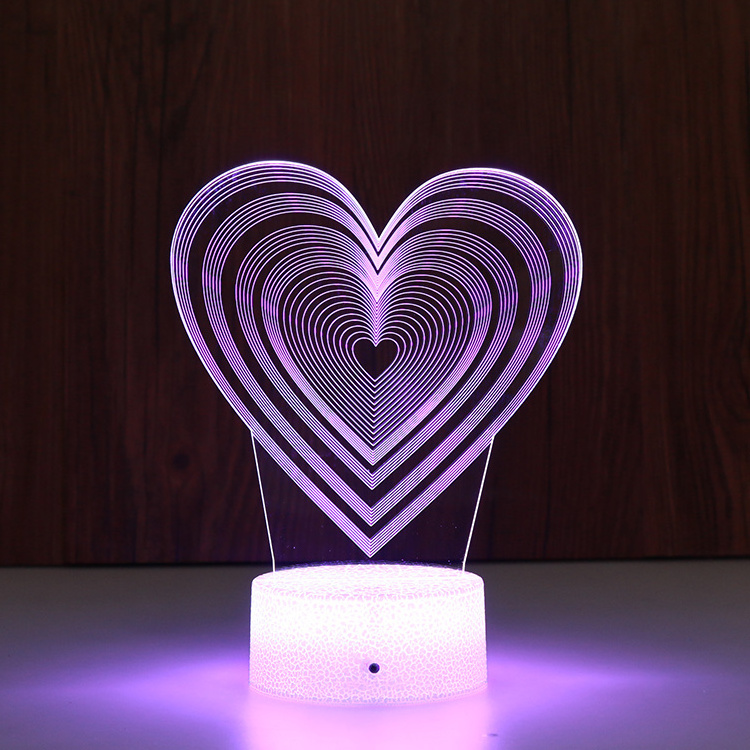 Custom Led Acrylic Lamp Gift Table Lights 7 Colors 3d  Love Heart Shaped Led Nightlight Wholesale