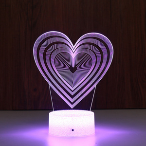 Custom Led Acrylic Lamp Gift Table Lights 7 Colors 3d  Love Heart Shaped Led Nightlight Wholesale