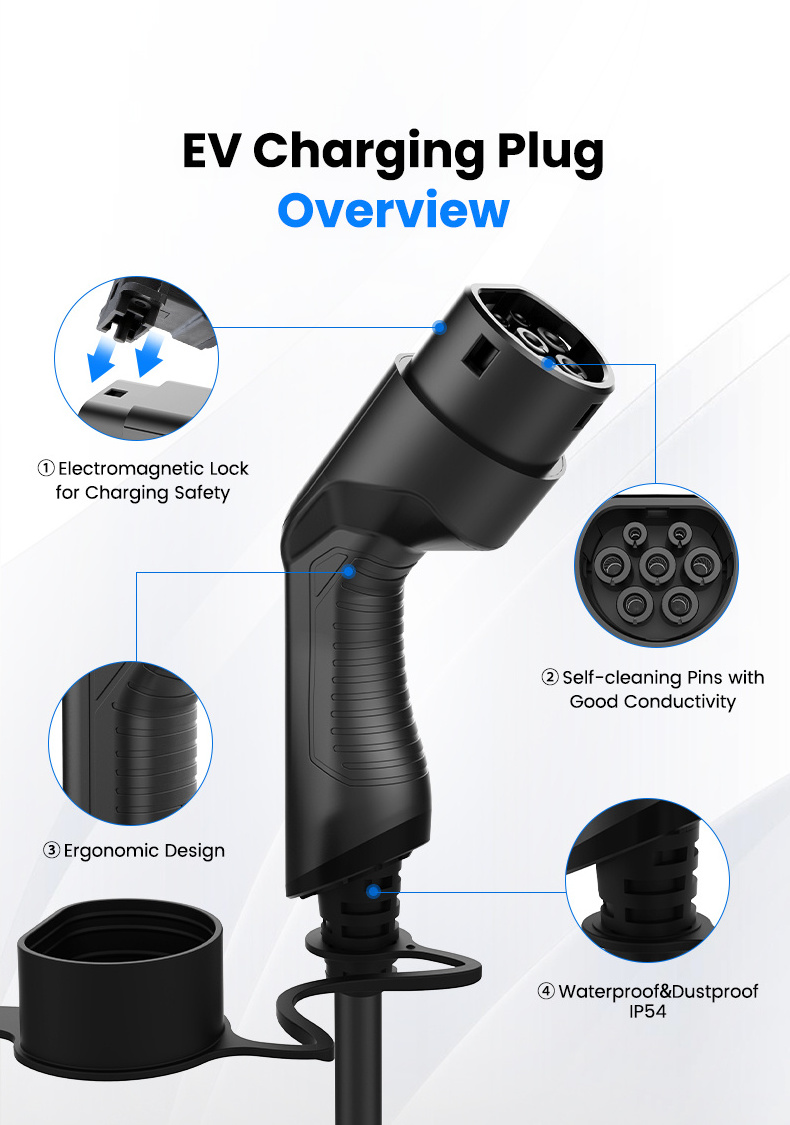 Type 2 Ev Connector 16A 32A  Female Plug  Level 2 European Standard EV charger cable electric car charging cable