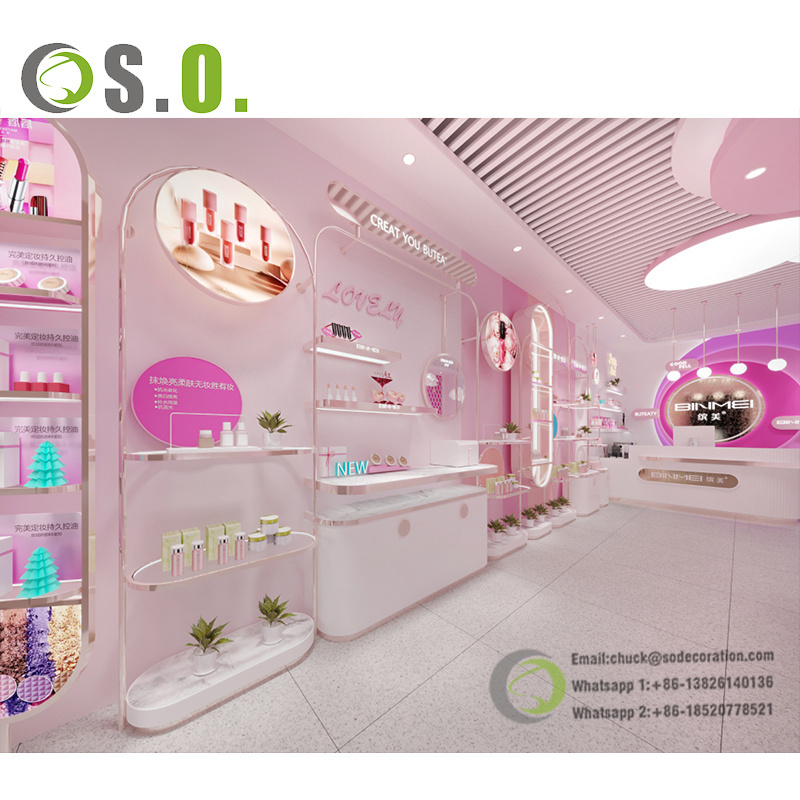 Professional Display Shelf Custom Commercial Cosmetic Store Fixtures Skin Health Care Products Cosmetic Storage Shelves for Sale