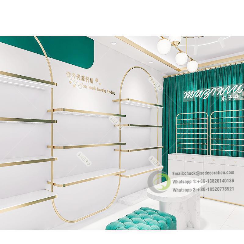 High-end gold Clothing store display rack design retail store metal display racks Shelf Clothes display cabinet rack for shop