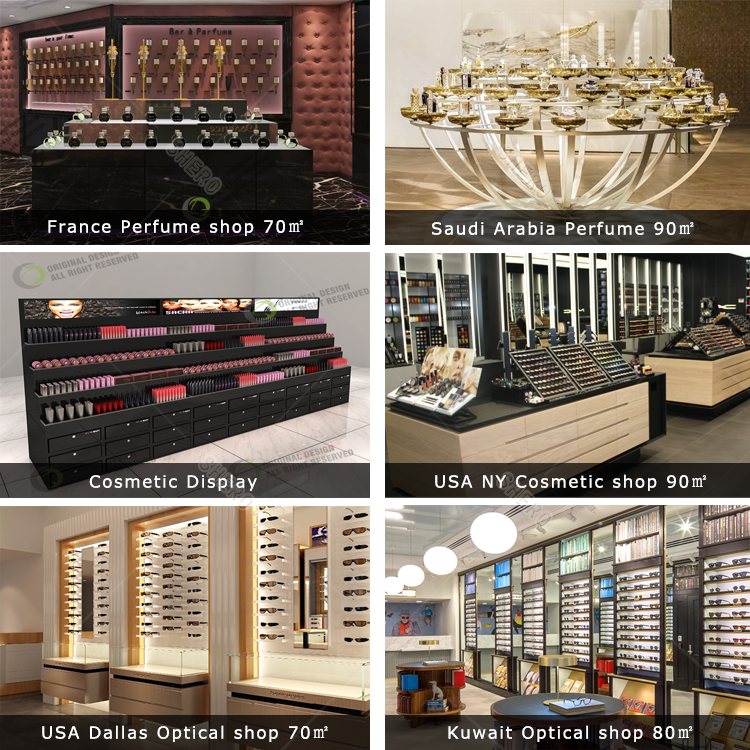 Mall furnitures eyebrow kiosk mall modern design wooden glass perfume showcase cosmetic showcase