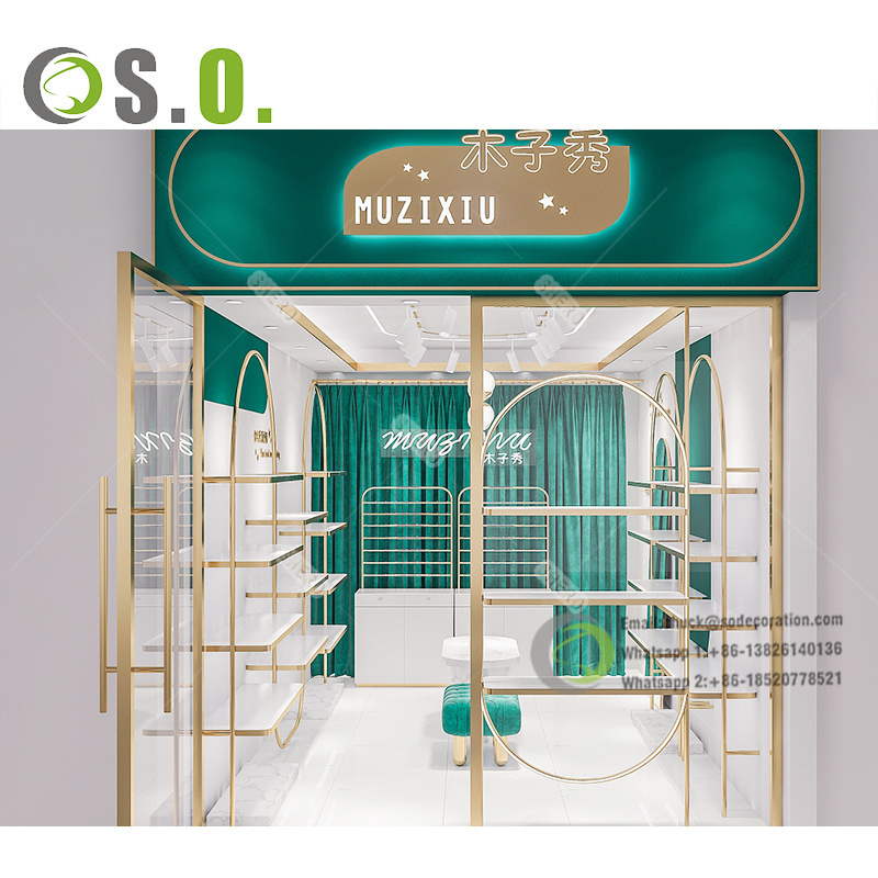 High-end gold Clothing store display rack design retail store metal display racks Shelf Clothes display cabinet rack for shop