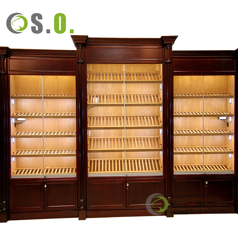 Spanish cedar  wooden display cabinet cigar humidor cabinet led light 4000 cigar capacity humidor cabinet smoke shop showcase