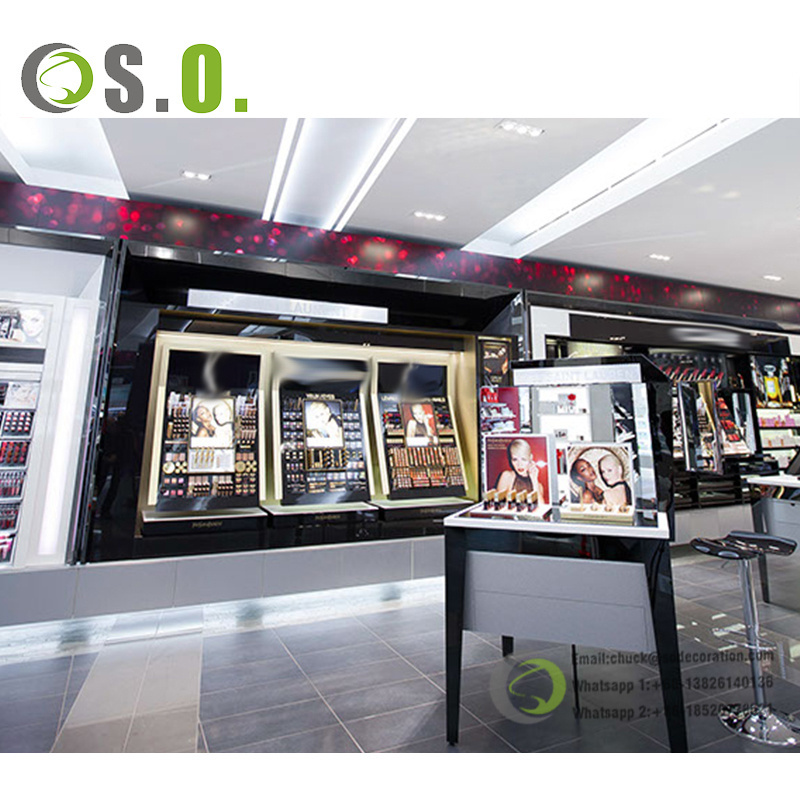 Mall furnitures eyebrow kiosk mall modern design wooden glass perfume showcase cosmetic showcase