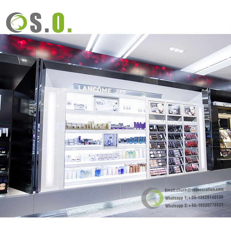 Mall furnitures eyebrow kiosk mall modern design wooden glass perfume showcase cosmetic showcase