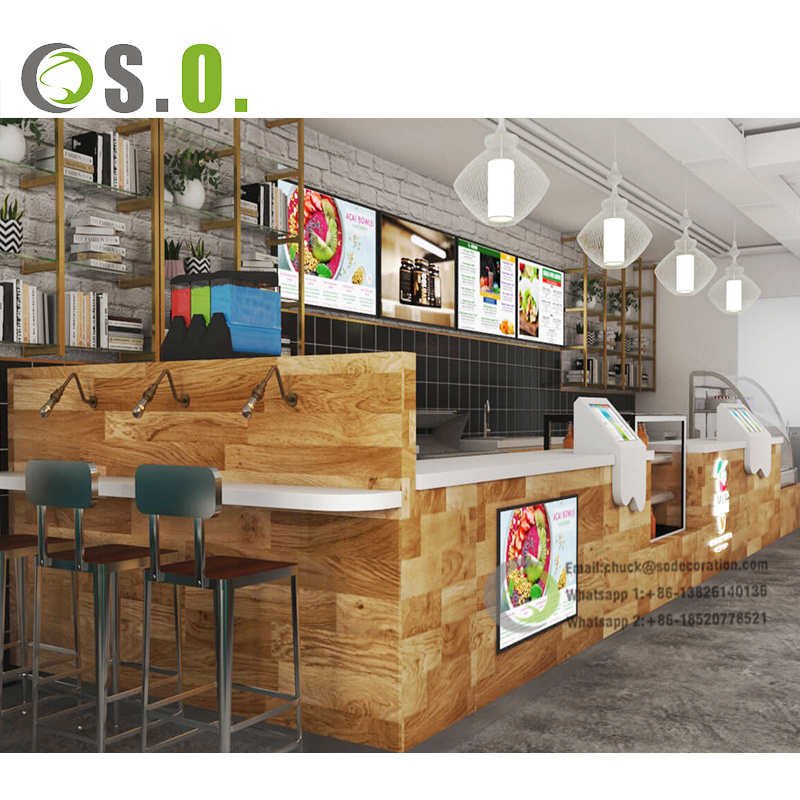 Modern Coffee Shop Interior Design Wooden Display Cabinet Decoration Store Bar Furniture Design Bubble Tea Cafe Counter