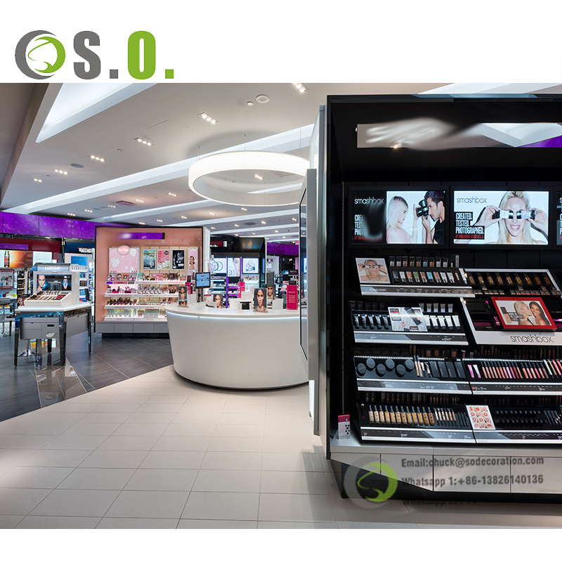 Mall furnitures eyebrow kiosk mall modern design wooden glass perfume showcase cosmetic showcase