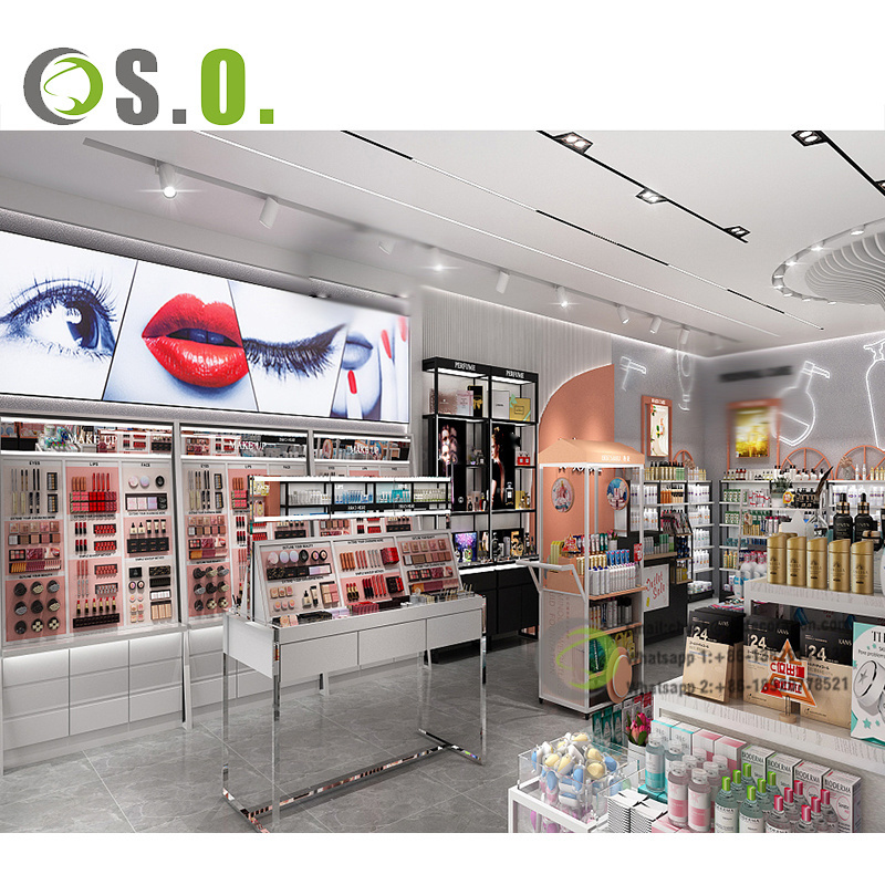 Customized Shopping  Wall Cosmetic Showcase Cosmetic Store Furniture Display Cabinet