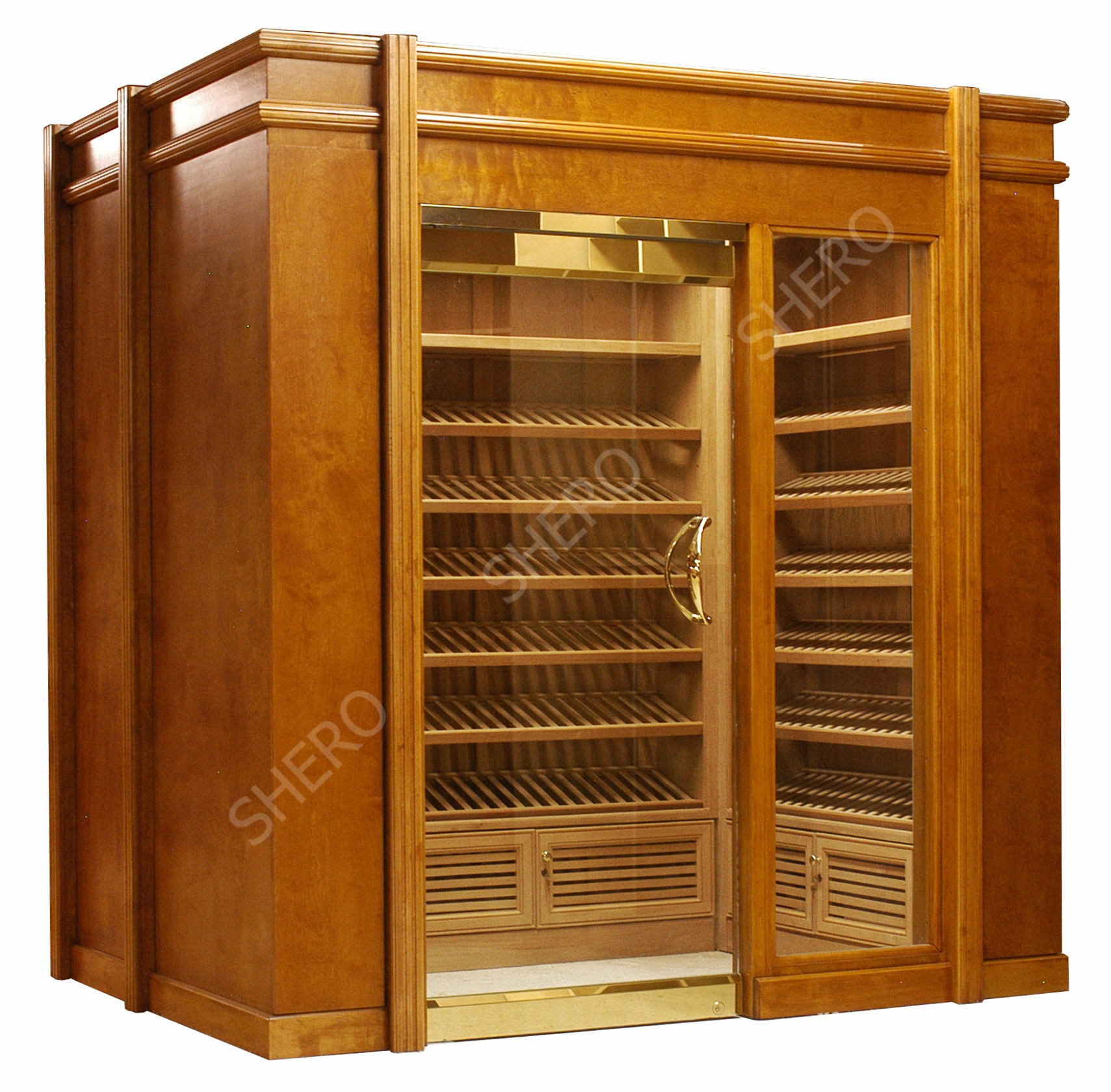 Vintage Custom Solid Wood Cigar Display Cigar Humidor Furniture Lighting Tobacco Display Cabinet Cigar Showroom Display Shelf