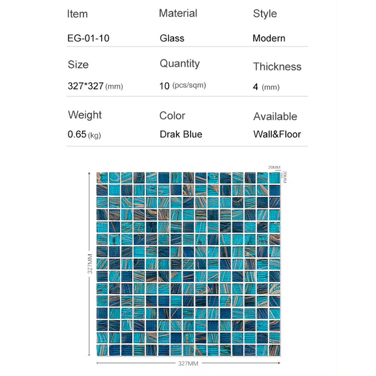 Factory Supply Anti-Mold Tiles Mosaic Glass Dark Blue Self Adhesive Wall Tiles For Home Decoration