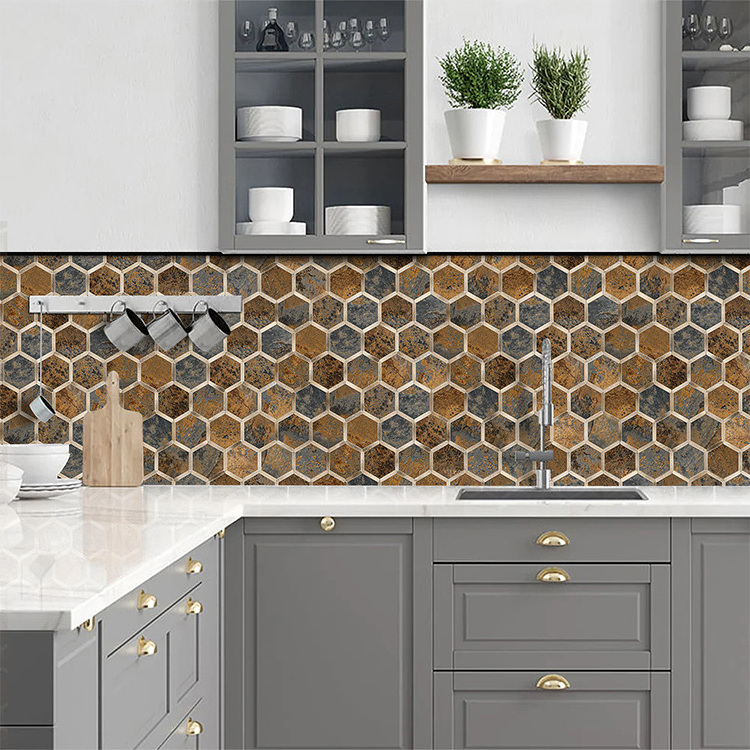 Latest Design Waterpoof 3d Decorative Kitchen Backsplash Hexagon Self-Adhesive Peel And Stick 3d Peel And Stick Mosaic Tiles