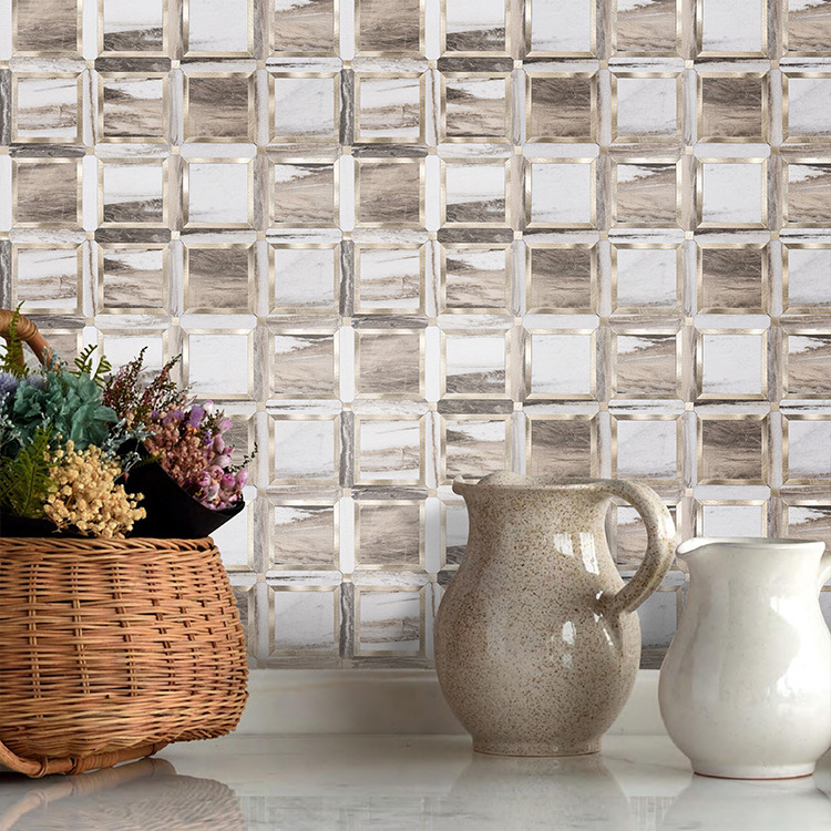 Foshan High Quality Aluminium Self Adhesive Mix Mosaic Bathroom Sticker Tiles Walls And Floors