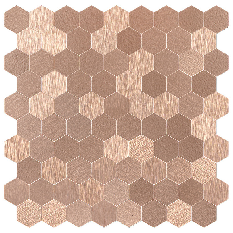 Foshan Factory Price Hexagon Shaped Aluminium Composite Panel Rose Gold Metal Texture Mosaic Tiles