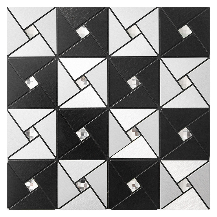 Black And White Mixed Metal Texture Aluminium Self Adhesive Mosaic Stick On Tiles For Kitchen Backsplash