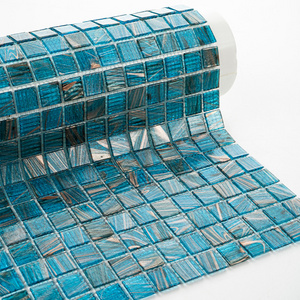 Water Resistance Backsplash Kitchen Tiles Mosaic Blue Acp Mediterranean Glass Adhesive Mosaics