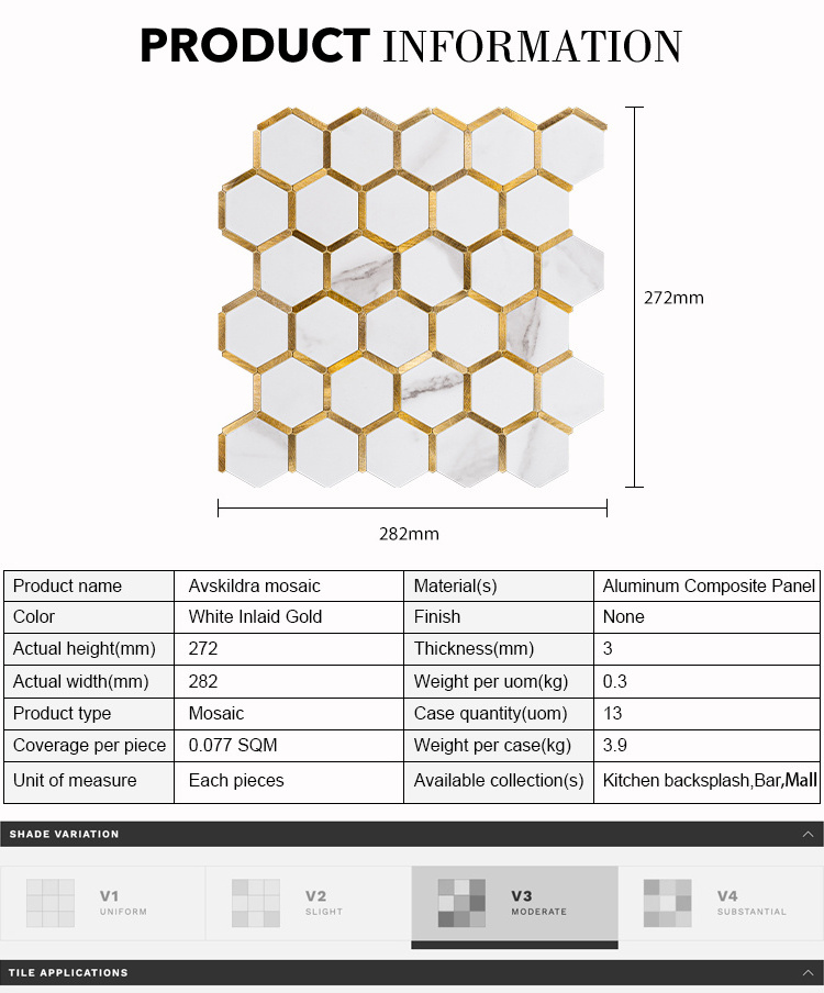 Good Quality Wholesale Interior Strong Adhesive Kitchen Backsplash Peel And Stick Aluminum Hexagon Mosaic Tile