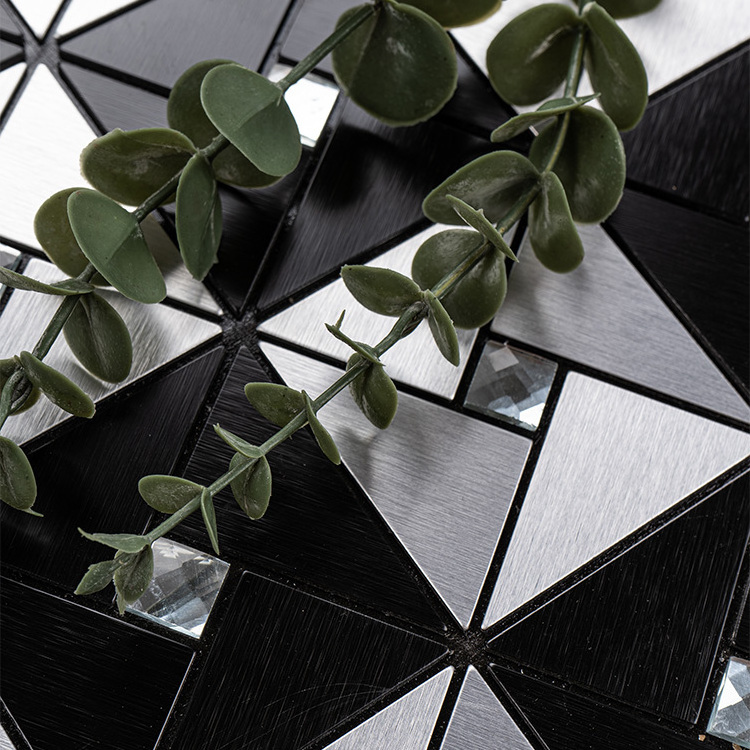 Black And White Mixed Metal Texture Aluminium Self Adhesive Mosaic Stick On Tiles For Kitchen Backsplash