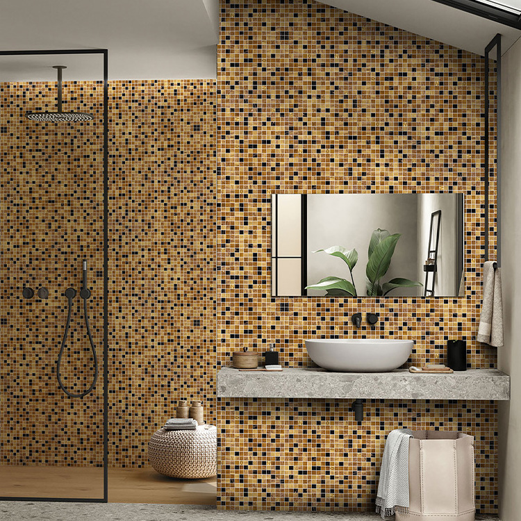 Customized Hand Made Glass Mural 24k gold mosaic tile For Hotel Shower Bathroom Cafe Project