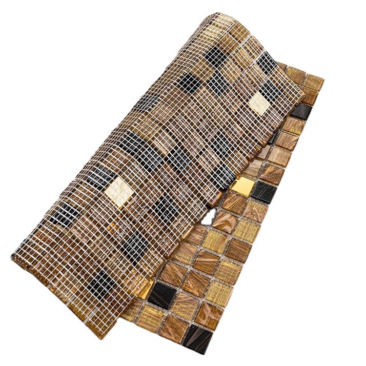 Customized Hand Made Glass Mural 24k gold mosaic tile For Hotel Shower Bathroom Cafe Project