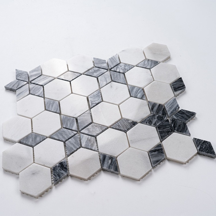 Factory Custom Anti-Mold Adhesive Mosaic Backsplash Kitchen Tiles Waterproof Hexagon Marble Mosaic Tile