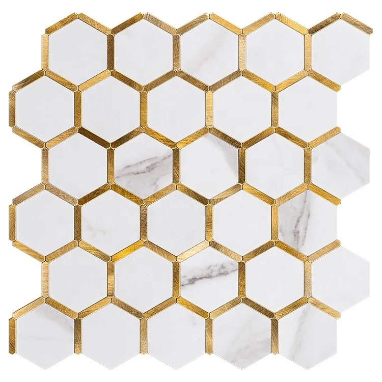 Good Quality Wholesale Interior Strong Adhesive Kitchen Backsplash Peel And Stick Aluminum Hexagon Mosaic Tile