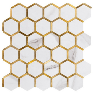 Good Quality Wholesale Interior Strong Adhesive Kitchen Backsplash Peel And Stick Aluminum Hexagon Mosaic Tile