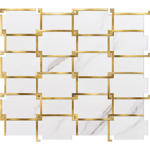 Wholesale Self-Adhesive Mosaic Tiles Wall Gold Inlaid White Peel And Stick Kitchen Backsplash Mosaic Tile