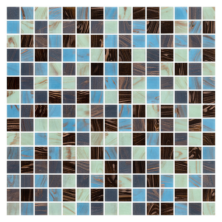 China Factory Hot Sale Easy To Clean Blue And Brown Mix Mirror Glass Backsplash Kitchen Tiles Mosaic