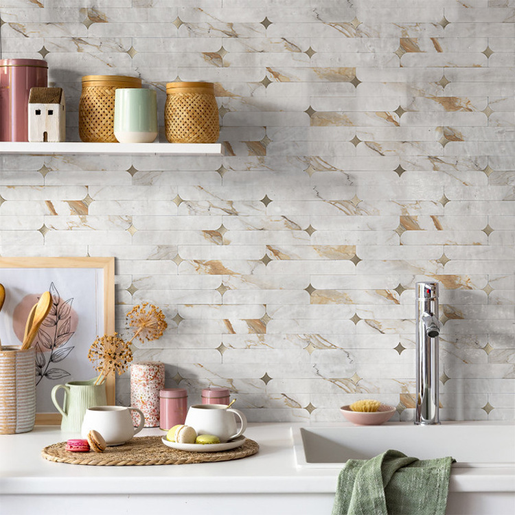 Modern Design Kitchen Backsplash Mosaic Tile Pvc White Anti-Mold Peel And Stick Tile Wall For Apartment